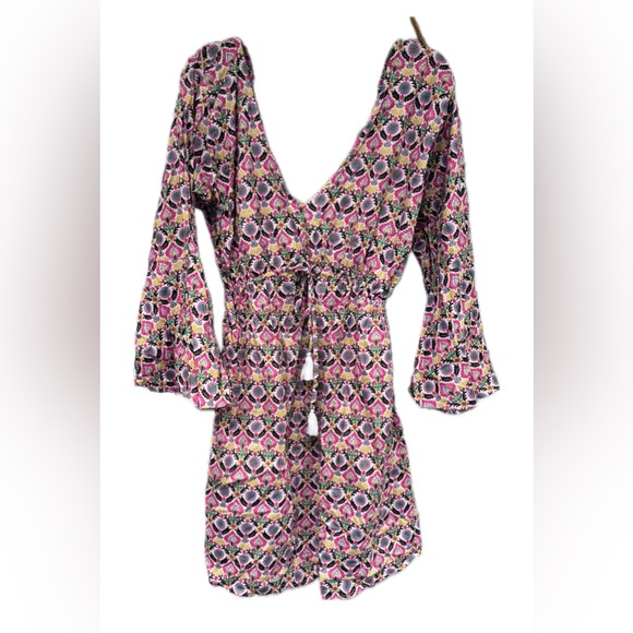 Other - Boho Floral V-Neck Tassel Drawstring swim coverup